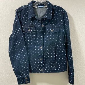 LIZ CLAIBORNE Polka Dot Denim Moto Jacket St#751164, Navy - L